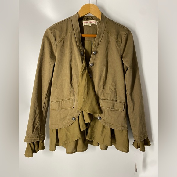 Free People Ruffle Romance Military Jacket Army Green Size M NWT - Picture 5 of 14